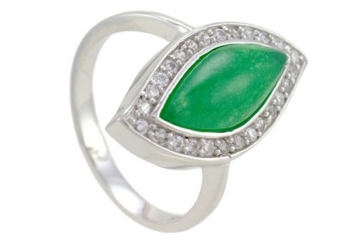 Серебряное кольцо с зелёным агатом и фианитами 53495 купить в магазине Самоцветы мира