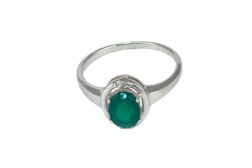 Серебряное кольцо с зелёным агатом и фианитами 53546 купить в магазине Самоцветы мира