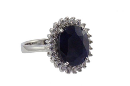 Серебряное кольцо с сапфиром и фианитами 54058 купить в магазине Самоцветы мира