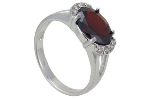 Серебряное кольцо с гранатом и фианитами 54181 купить в магазине Самоцветы мира