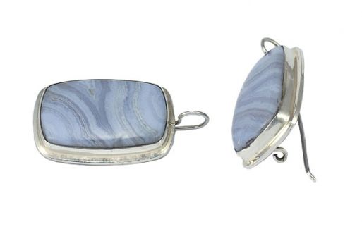 Серебряные серьги с голубым агатом 54709 купить в магазине Самоцветы мира