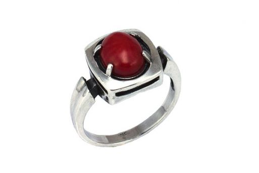 Серебряное кольцо с кораллом 55127 купить в магазине Самоцветы мира