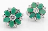 Серьги из серебра с изумрудом и фианитами 6 овалов 4х6 мм 55181