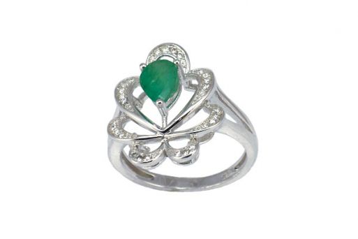 Серебряное кольцо с изумрудом и фианитами 55192 купить в магазине Самоцветы мира