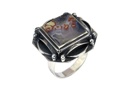 Серебряное кольцо с моховым агатом 55205 купить в магазине Самоцветы мира