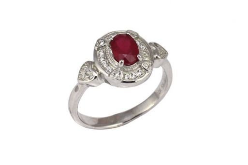 Серебряное кольцо с рубином и фианитами 55258 купить в магазине Самоцветы мира