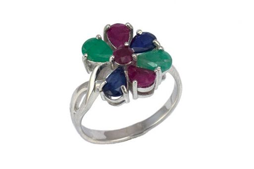 Серебряное кольцо с изумрудом, рубином, сапфиром 55263 купить в магазине Самоцветы мира