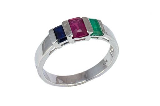 Серебряное кольцо с изумрудом, рубином, сапфиром 55271 купить в магазине Самоцветы мира
