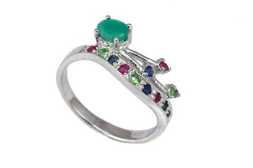 Серебряное кольцо с изумрудом, рубином, сапфиром 55273 купить в магазине Самоцветы мира
