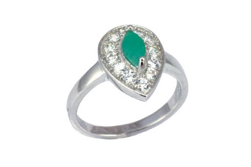 Серебряное кольцо с изумрудом и фианитами 55279 купить в магазине Самоцветы мира