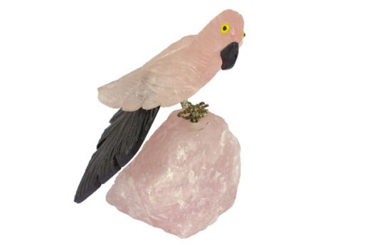 Фигурка попугай из розового кварца.