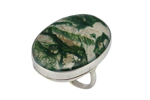 Серебряное кольцо с моховым агатом 55474 купить в магазине Самоцветы мира