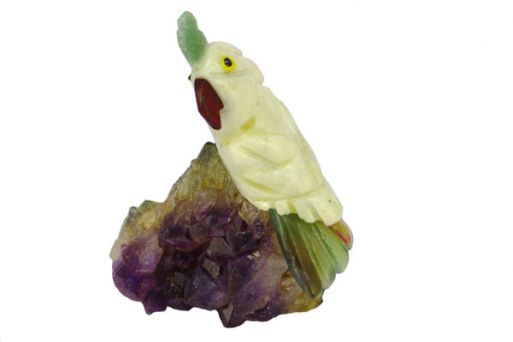 Фигурка попугай с хохолком микро из офиокальцита.