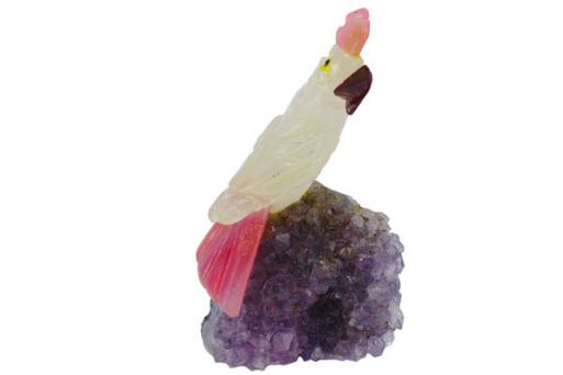 Фигурка попугай с хохолком микро из розового кварца.