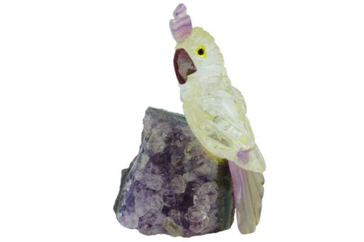 Фигурка попугай с хохолком микро из горного хрусталя.