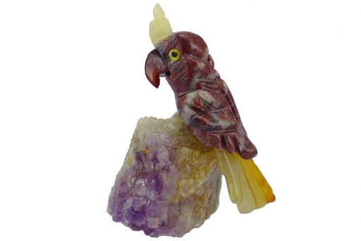 Фигурка попугай с хохолком микро из яшмы.