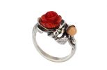 Кольцо из серебра с кораллом красным роза 10 мм роза 56072