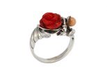 Кольцо из серебра с кораллом красным роза 10 мм роза 56072 