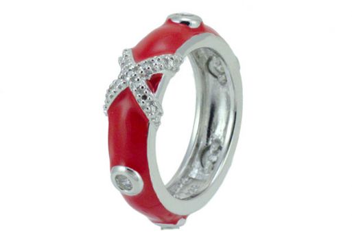 Кольцо из серебра 925 пробы эмаль красная с фианитом.