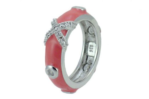 Кольцо из серебра 925 пробы эмаль розовая с фианитом.
