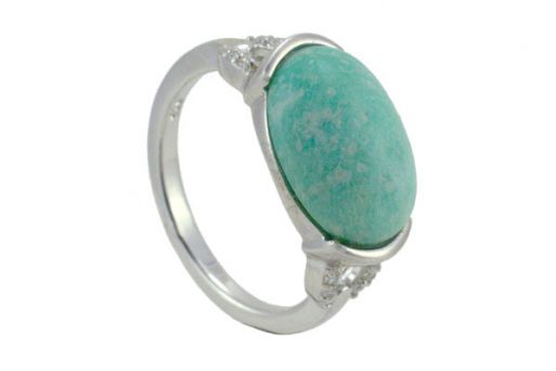 Серебряное кольцо с амазонитом и фианитами 56792 купить в магазине Самоцветы мира
