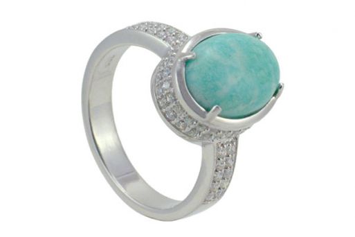 Серебряное кольцо с амазонитом и фианитами 56794 купить в магазине Самоцветы мира