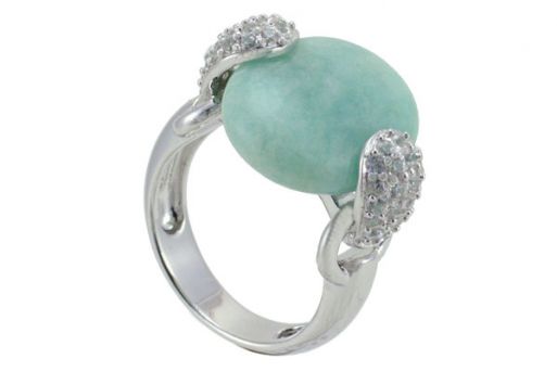 Серебряное кольцо с амазонитом и фианитами 56797 купить в магазине Самоцветы мира