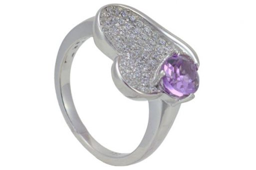 Серебряное кольцо с аметистом и фианитами 56844 купить в магазине Самоцветы мира