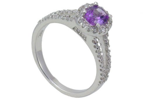 Серебряное кольцо с аметистом и фианитами 56846 купить в магазине Самоцветы мира