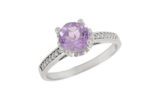 Серебряное кольцо с аметистом и фианитами 56855 купить в магазине Самоцветы мира