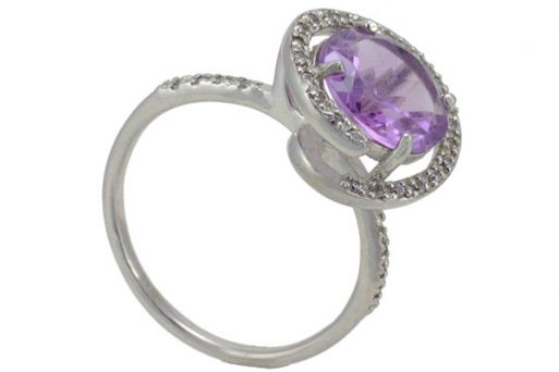 Серебряное кольцо с аметистом и фианитами 56859 купить в магазине Самоцветы мира