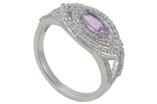 Серебряное кольцо с аметистом и фианитами 56861 купить в магазине Самоцветы мира