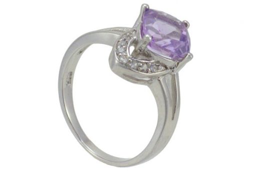 Серебряное кольцо с аметистом и фианитами 56863 купить в магазине Самоцветы мира
