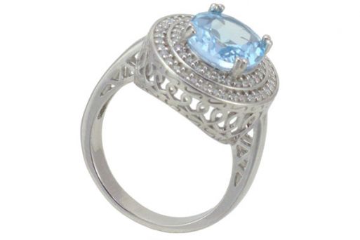 Серебряное кольцо с топазом и фианитами 56876 купить в магазине Самоцветы мира