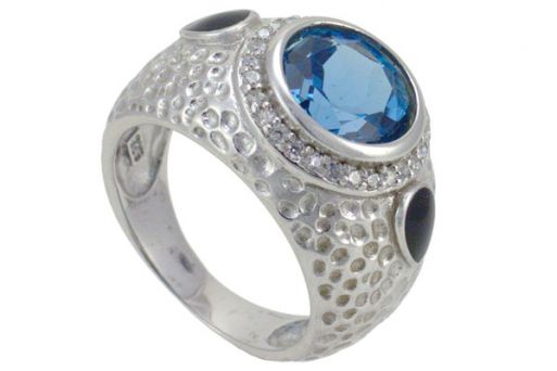 Серебряное кольцо с топазом и фианитами 56884 купить в магазине Самоцветы мира