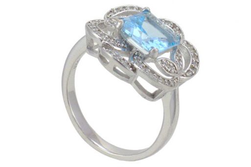 Серебряное кольцо с топазом и фианитами 56895 купить в магазине Самоцветы мира