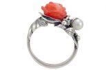 Кольцо из серебра с кораллом розовым жемчугом роза 10 мм роза 57020