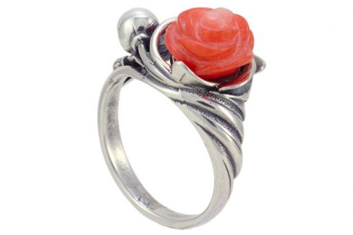 Серебряное кольцо с розовым кораллом 57020 купить в магазине Самоцветы мира
