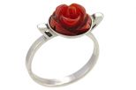 Кольцо из серебра с кораллом красным роза 10 мм чаша 57158