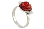 Кольцо из серебра с кораллом красным роза 10 мм чаша 57158 