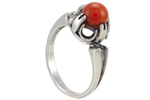 Серебряное кольцо с кораллом 57159 купить в магазине Самоцветы мира