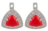 Серьги из серебра с кораллом красным и фианитами треугольник 8х8х8 мм 57304