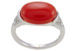 Кольцо из серебра с кораллом красным и фианитами овал 10х14 мм 57311