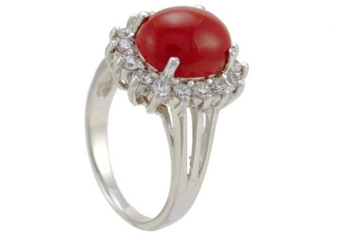 Серебряное кольцо с кораллом и фианитами 57313 купить в магазине Самоцветы мира