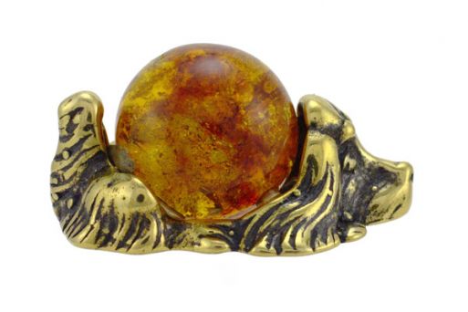 Фигурка из бронзы «Собачка спаниель» с шариком из янтаря.