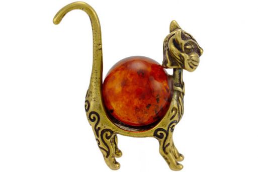 Фигурка из бронзы «Кот» с шариком из янтаря.