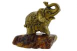Фигурка бронзовая на янтаре Слон с поднятым хоботом