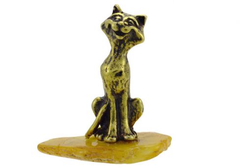 Фигурка из бронзы «Кот» на подставке из янтаря.