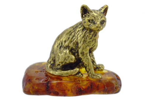 Фигурка из бронзы «Кошка» на подставке из янтаря.