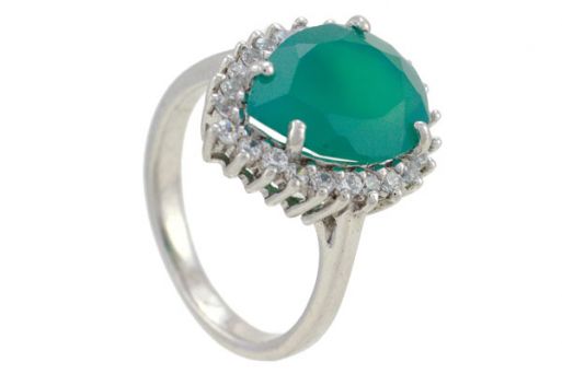Серебряное кольцо с зелёным агатом и фианитами 57457 купить в магазине Самоцветы мира